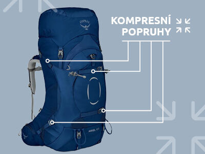 Kompresné popruhy naprieč batohom – stahujú celý batoh, čím zabraňujú „pohybu“ vecí vo vnútri batohu